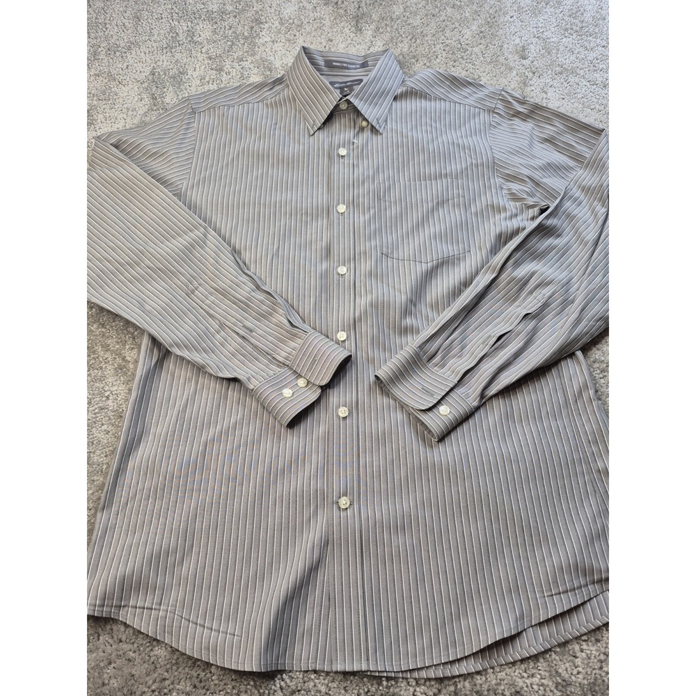 EDDIE‎ BAUER Men's Grey Striped Long Sleeve Button Up Dress Shirt Size Medium
